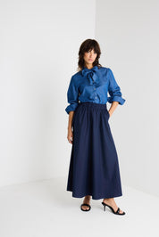 A - Linien - Midirock in Dunkelblau mit Gummibund - Blossom Hair & Fashion