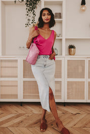 Ärmelloses Top mit V - Ausschnitt in Hibiskus - Pink - Blossom Hair & Fashion