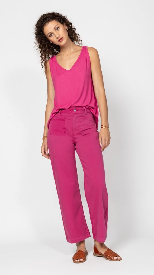 Ärmelloses Top mit V - Ausschnitt in Hibiskus - Pink - Blossom Hair & Fashion