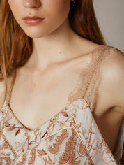 Beiges Spitzen - Top mit floralem Muster für Damen - Blossom Hair & Fashion