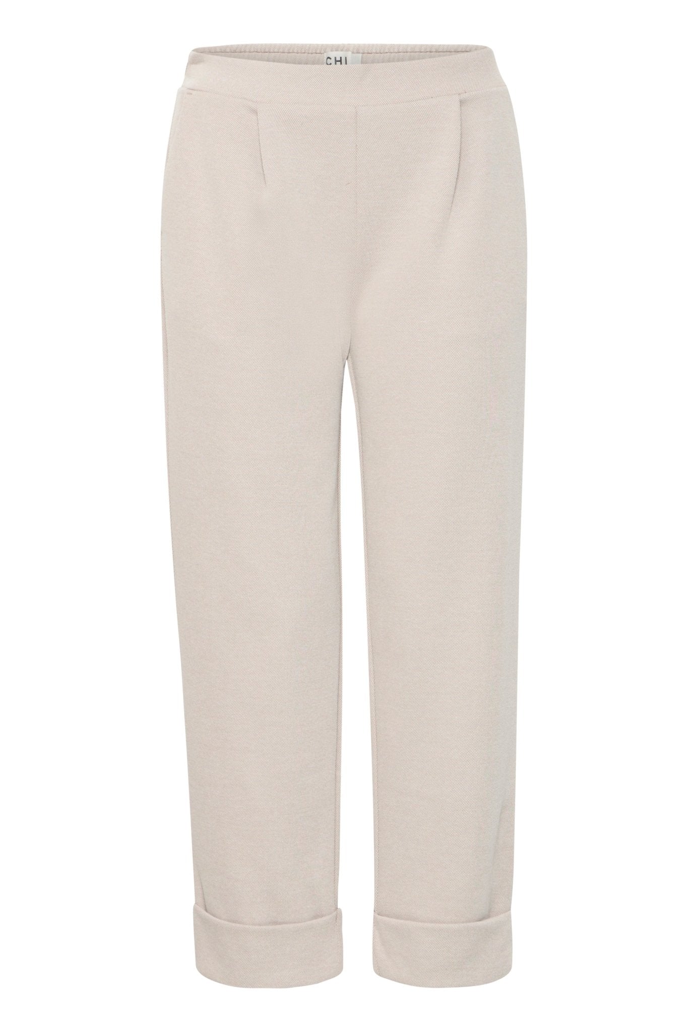 Bequeme Damenhose in Beige mit Umschlag und elastischem Bund - Blossom Hair & Fashion