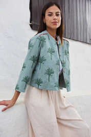 Bestickte Damenjacke mit Palmenmotiv aus Baumwolle - Blossom Hair & Fashion