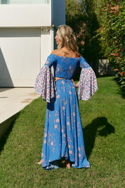 Blaues Off - Shoulder - Top mit Trompetenärmeln - Blossom Hair & Fashion