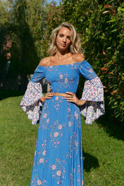 Blaues Off - Shoulder - Top mit Trompetenärmeln - Blossom Hair & Fashion