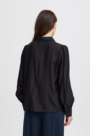 Bluse langarm in Schwarz oder Rot mit Kragen - Blossom Hair & Fashion