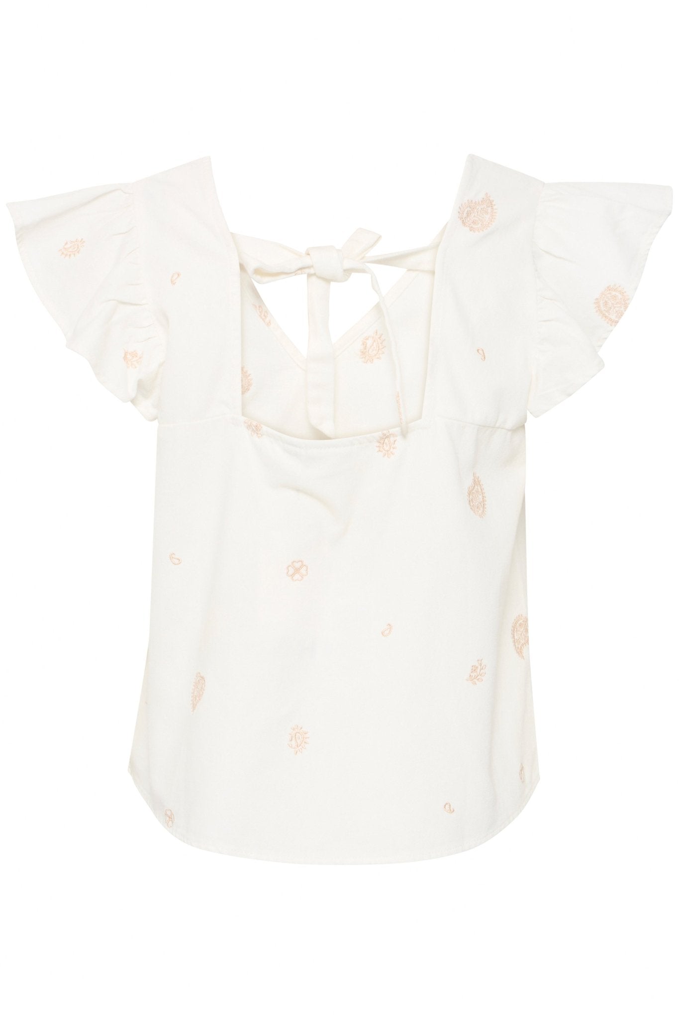 Bluse mit Stickerei, Volantärmeln & Rückenbindung - Blossom Hair & Fashion