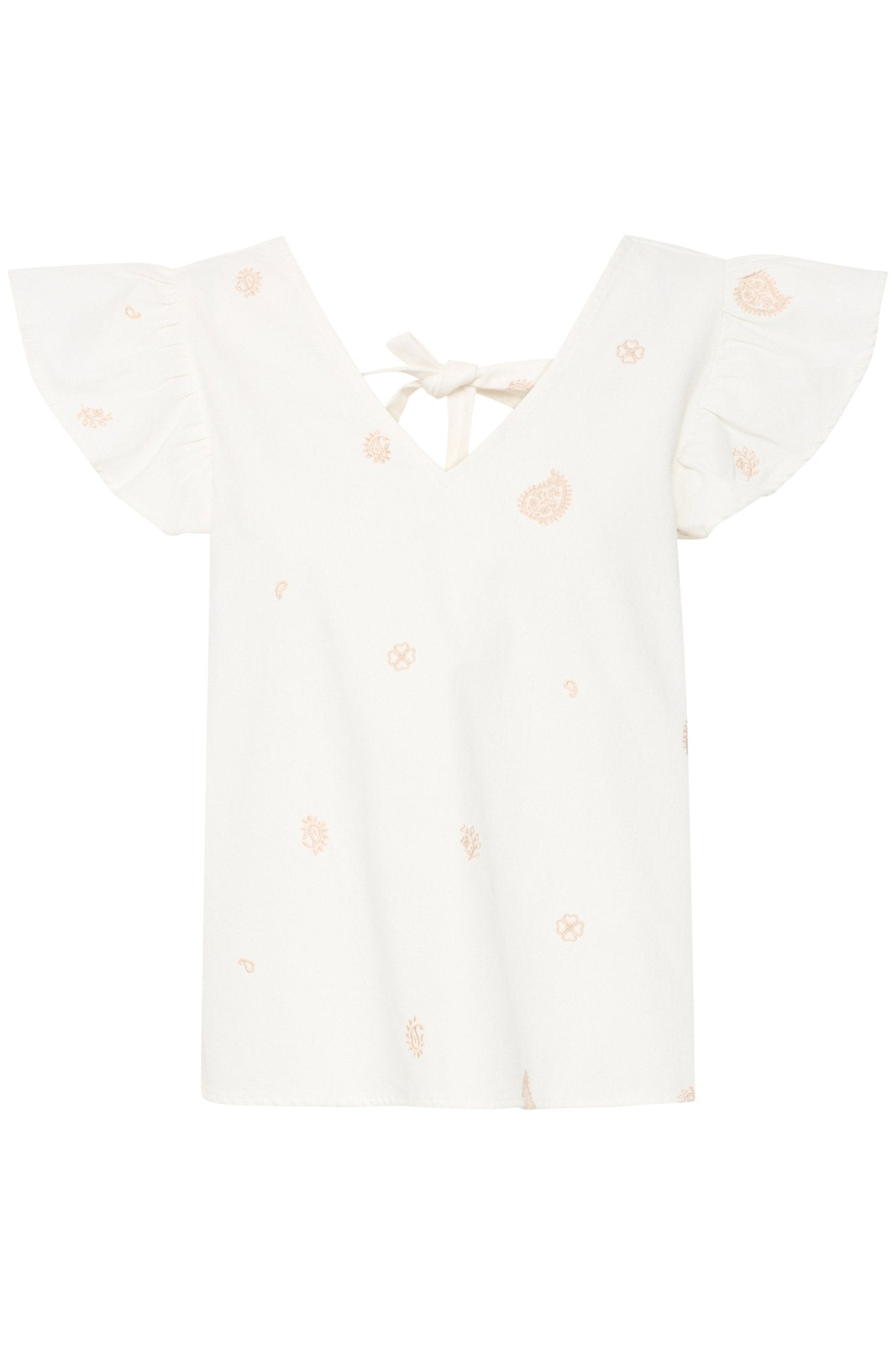 Bluse mit Stickerei, Volantärmeln & Rückenbindung - Blossom Hair & Fashion