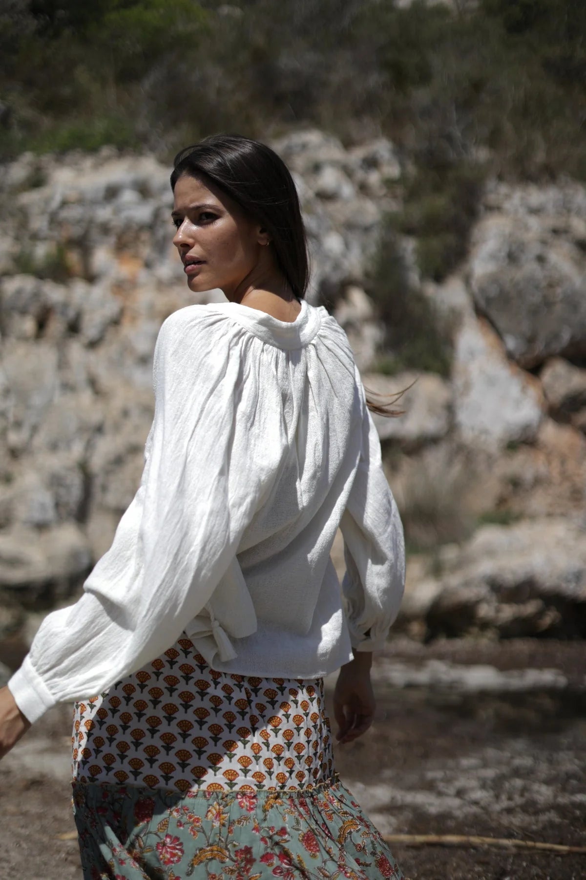 Boho - Bluse in Naturweiß mit Stickerei - Blossom Hair & Fashion