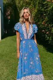 Boho Maxikleid mit Blumen - Print aus 100% Viskose - Blossom Hair & Fashion