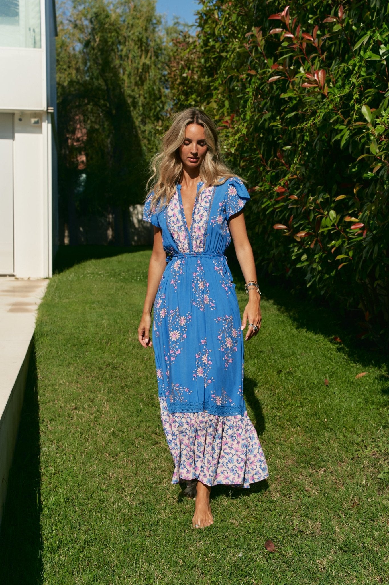 Boho Maxikleid mit Blumen - Print aus 100% Viskose - Blossom Hair & Fashion