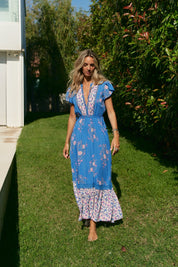 Boho Maxikleid mit Blumen - Print aus 100% Viskose - Blossom Hair & Fashion