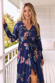 Boho Maxikleid mit floralen Details aus 100% Viskose - Blossom Hair & Fashion