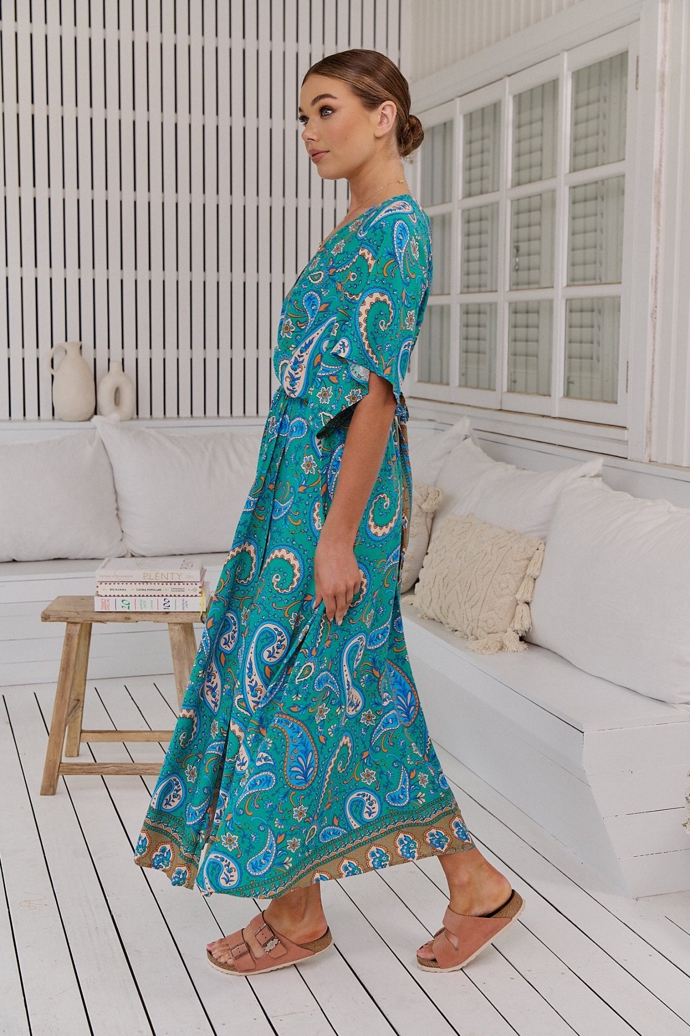 Boho Maxikleid Türkis mit Paisley - Muster – Luftig & Feminin für den Sommer - Blossom Hair & Fashion