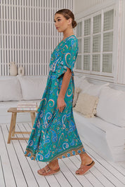 Boho Maxikleid Türkis mit Paisley - Muster – Luftig & Feminin für den Sommer - Blossom Hair & Fashion