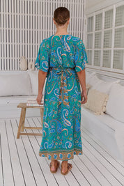 Boho Maxikleid Türkis mit Paisley - Muster – Luftig & Feminin für den Sommer - Blossom Hair & Fashion