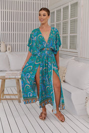 Boho Maxikleid Türkis mit Paisley - Muster – Luftig & Feminin für den Sommer - Blossom Hair & Fashion