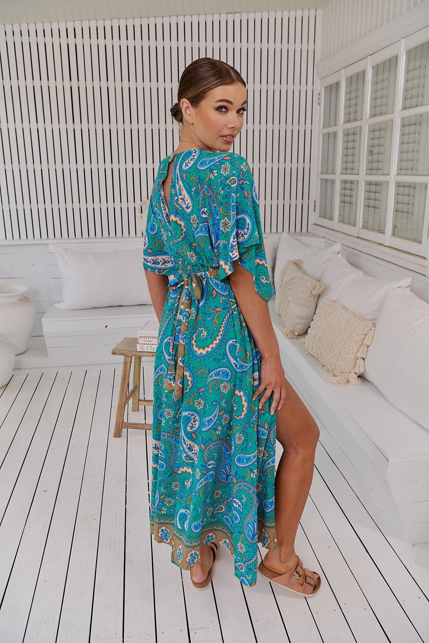 Boho Maxikleid Türkis mit Paisley - Muster – Luftig & Feminin für den Sommer - Blossom Hair & Fashion