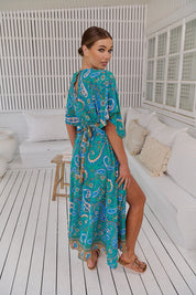 Boho Maxikleid Türkis mit Paisley - Muster – Luftig & Feminin für den Sommer - Blossom Hair & Fashion