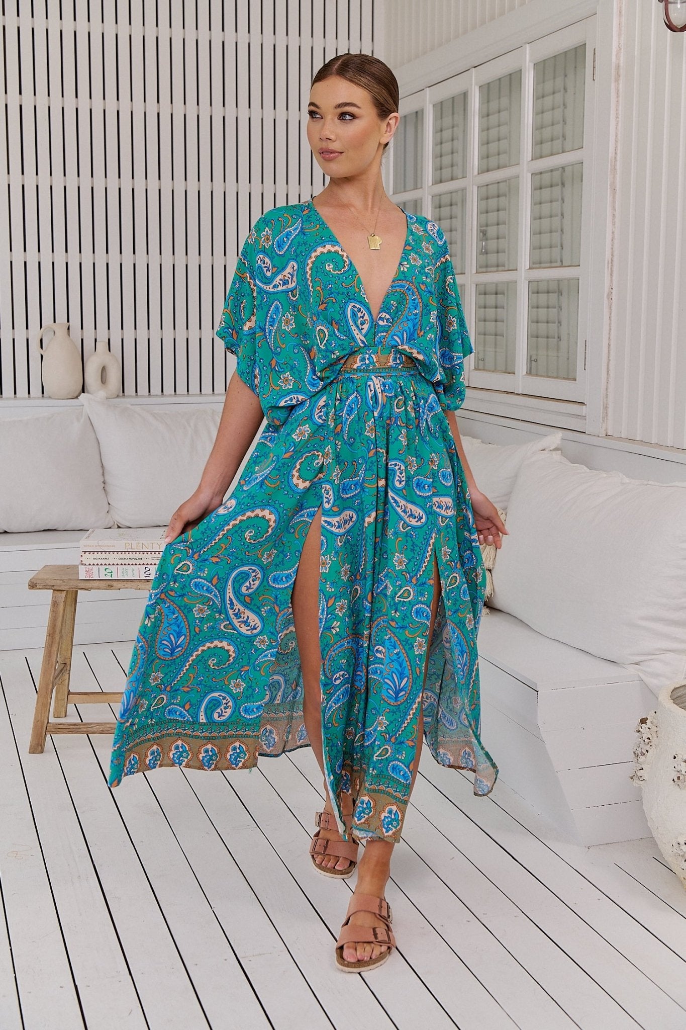 Boho Maxikleid Türkis mit Paisley - Muster – Luftig & Feminin für den Sommer - Blossom Hair & Fashion