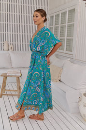 Boho Maxikleid Türkis mit Paisley - Muster – Luftig & Feminin für den Sommer - Blossom Hair & Fashion