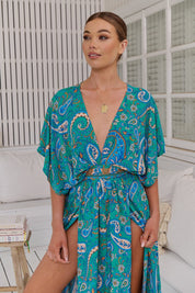 Boho Maxikleid Türkis mit Paisley - Muster – Luftig & Feminin für den Sommer - Blossom Hair & Fashion