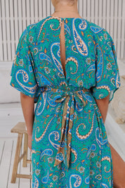 Boho Maxikleid Türkis mit Paisley - Muster – Luftig & Feminin für den Sommer - Blossom Hair & Fashion