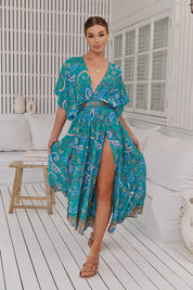 Boho Maxikleid Türkis mit Paisley - Muster – Luftig & Feminin für den Sommer - Blossom Hair & Fashion