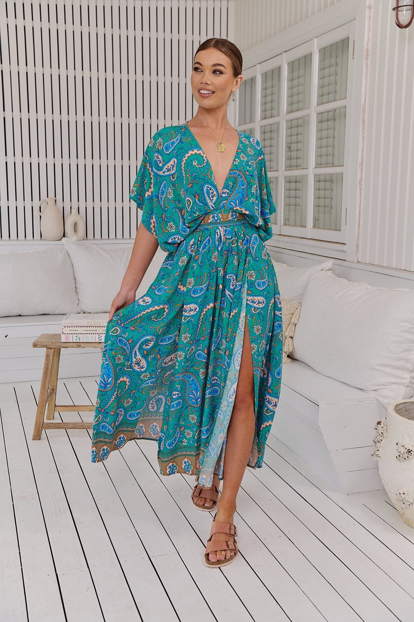 Boho Maxikleid Türkis mit Paisley - Muster – Luftig & Feminin für den Sommer - Blossom Hair & Fashion