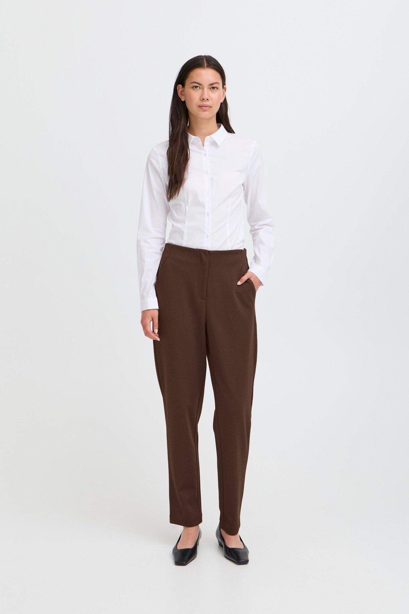 Braune Stoffhose high waist ankle length - Blossom Hair & Fashion