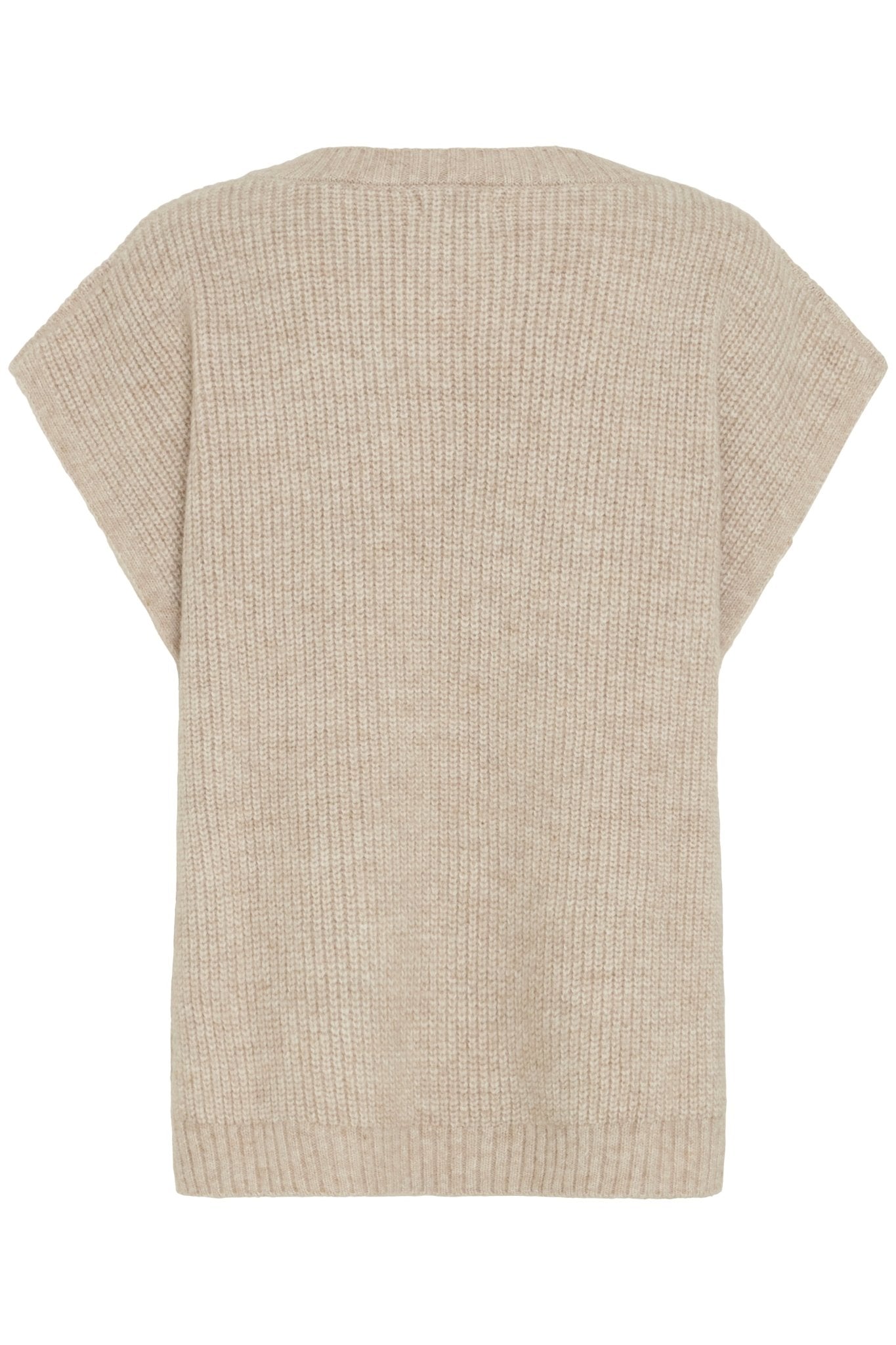 Damen Strickponcho Beige – ärmellos mit V - Ausschnitt - Blossom Hair & Fashion