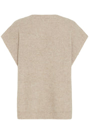 Damen Strickponcho Beige – ärmellos mit V - Ausschnitt - Blossom Hair & Fashion