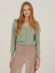 Feinstrick Cardigan langarm in Salbeigrün - Blossom Hair & Fashion