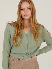 Feinstrick Cardigan langarm in Salbeigrün - Blossom Hair & Fashion