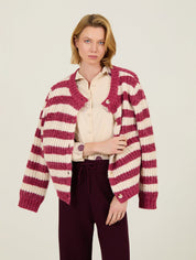 Gestreifter Strickcardigan langarm in Blau oder Rot - Blossom Hair & Fashion