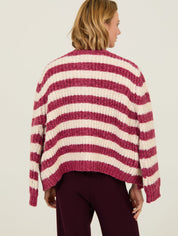 Gestreifter Strickcardigan langarm in Blau oder Rot - Blossom Hair & Fashion