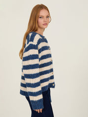 Gestreifter Strickcardigan langarm in Blau oder Rot - Blossom Hair & Fashion