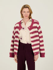 Gestreifter Strickcardigan langarm in Blau oder Rot - Blossom Hair & Fashion