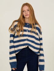 Gestreifter Strickcardigan langarm in Blau oder Rot - Blossom Hair & Fashion