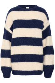 Gestreifter Strickpullover langarm (Navy - Ecru) - Blossom Hair & Fashion