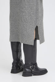 Graues Strickkleid Midi mit langen Ärmeln - Blossom Hair & Fashion