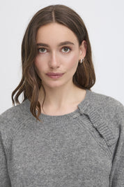 Graues Strickkleid Midi mit langen Ärmeln - Blossom Hair & Fashion