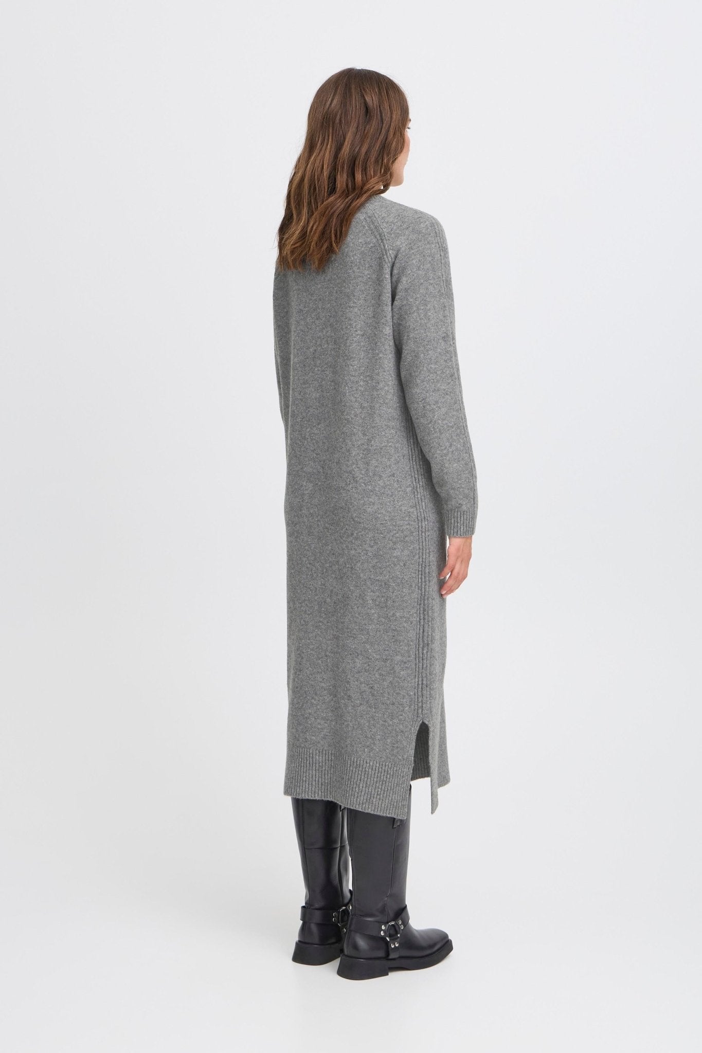 Graues Strickkleid Midi mit langen Ärmeln - Blossom Hair & Fashion