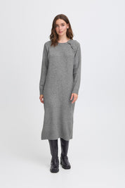 Graues Strickkleid Midi mit langen Ärmeln - Blossom Hair & Fashion