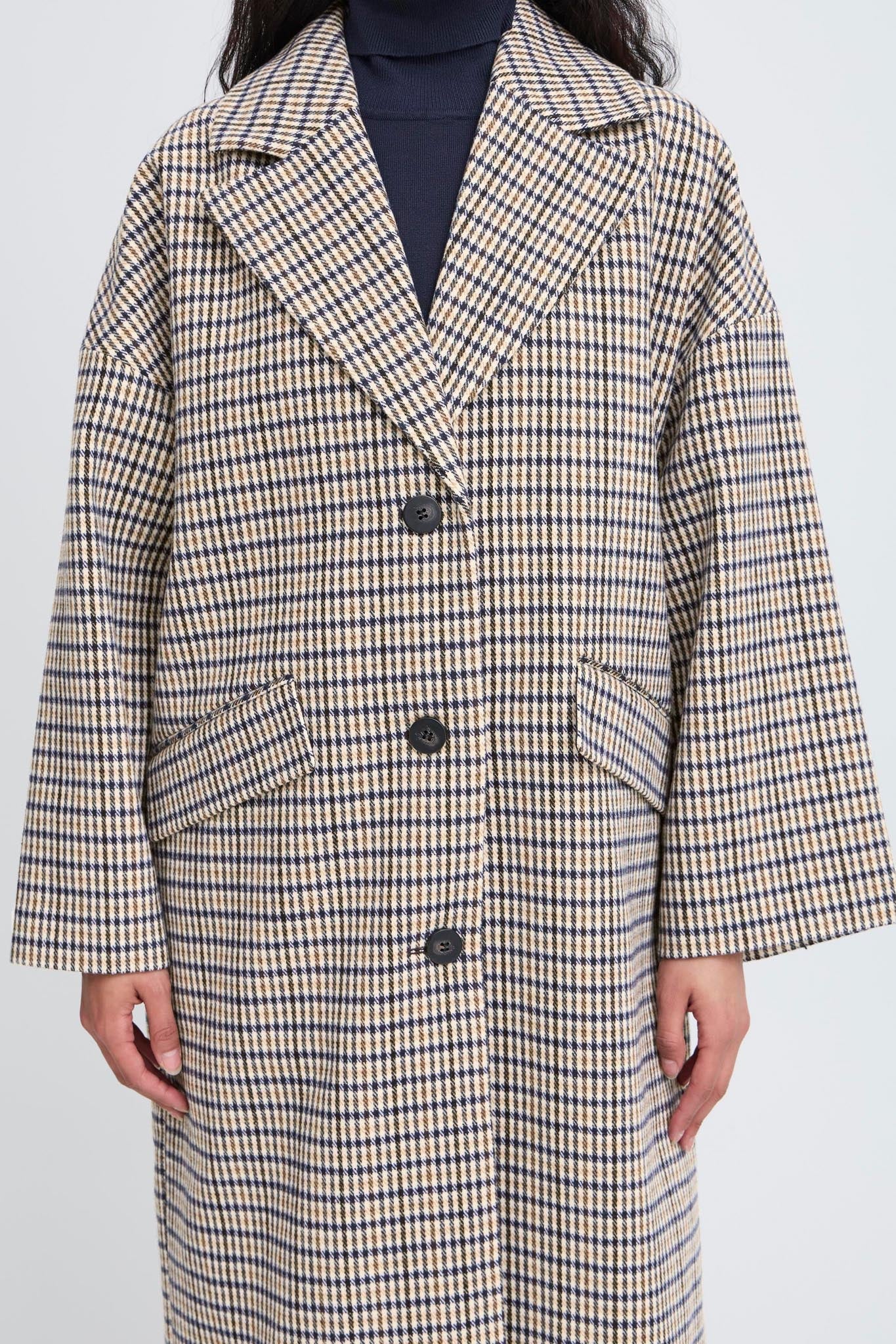 Karierter Mantel lang mit Wollanteil - Blossom Hair & Fashion