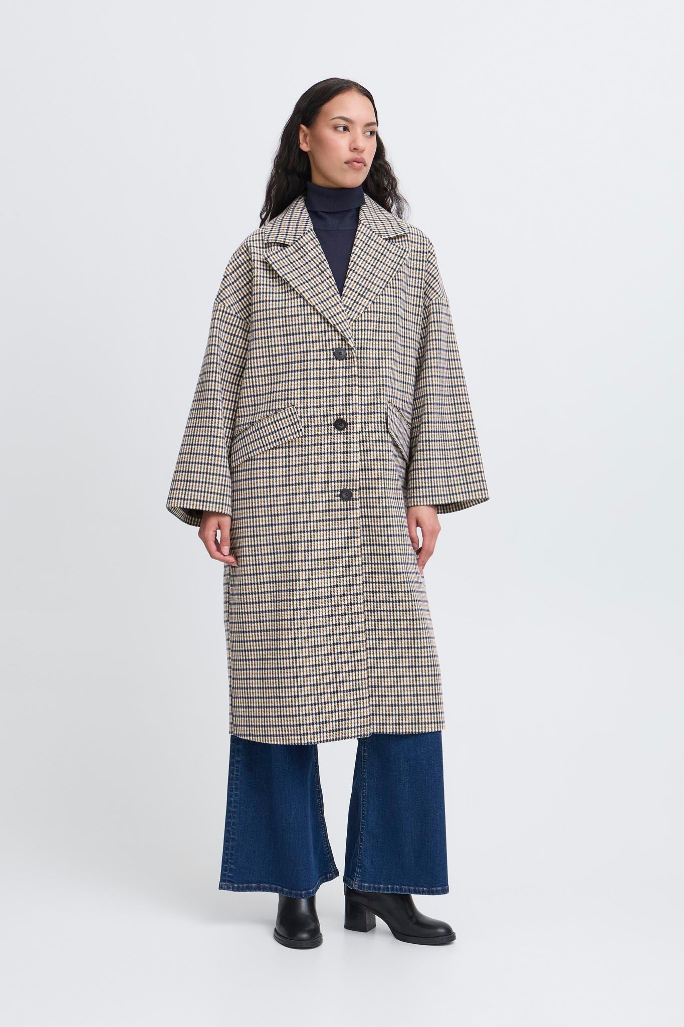 Karierter Mantel lang mit Wollanteil - Blossom Hair & Fashion