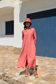 Korallfarbenes Hemdblusenkleid aus Baumwolle - Blossom Hair & Fashion