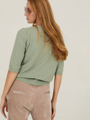 Kurzarm Strickcardigan in Salbeigrün - Blossom Hair & Fashion