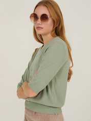 Kurzarm Strickcardigan in Salbeigrün - Blossom Hair & Fashion