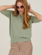 Kurzarm Strickcardigan in Salbeigrün - Blossom Hair & Fashion