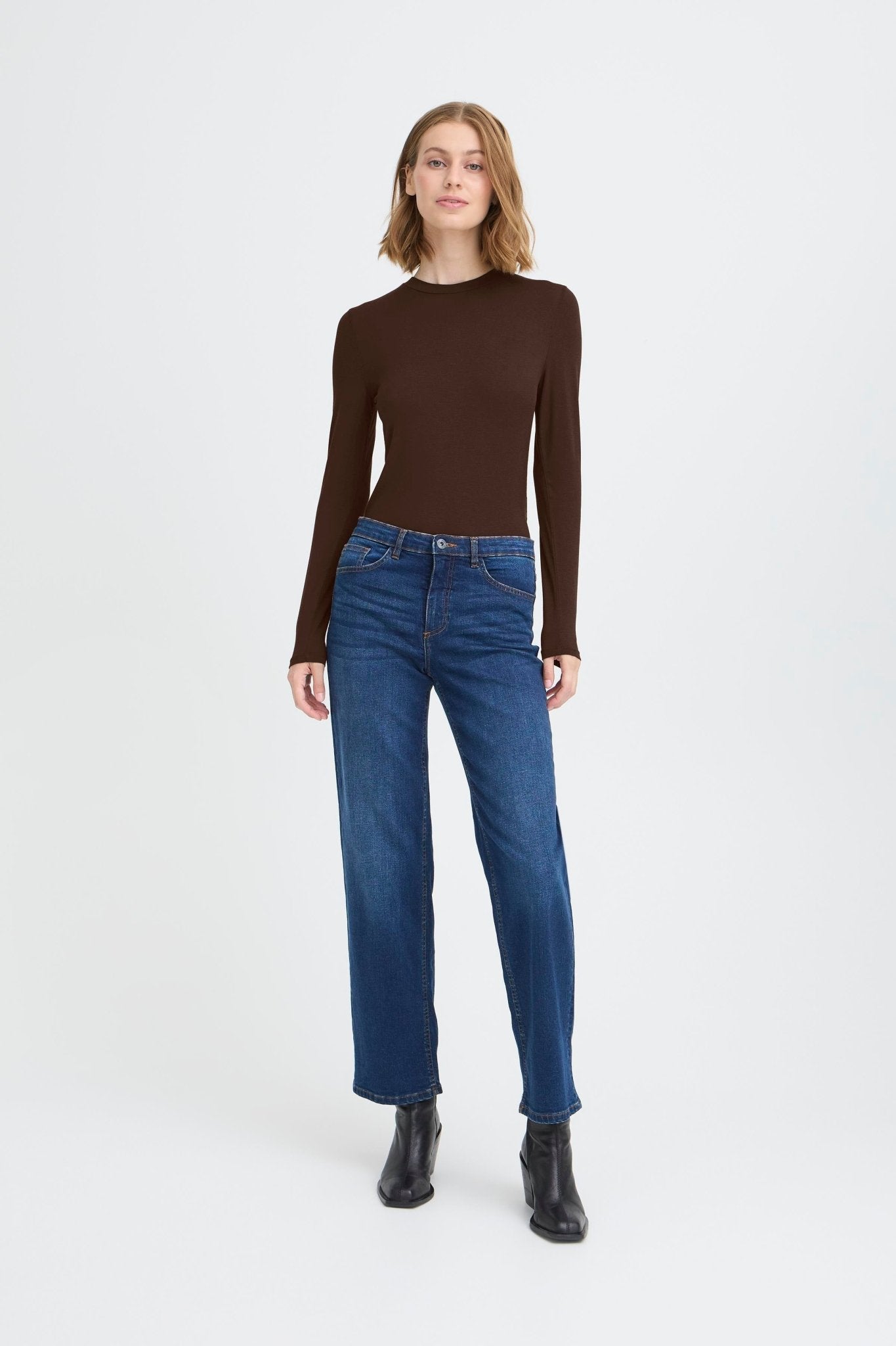 Langarm Shirt Slim Fit braun & schwarz - Blossom Hair & Fashion